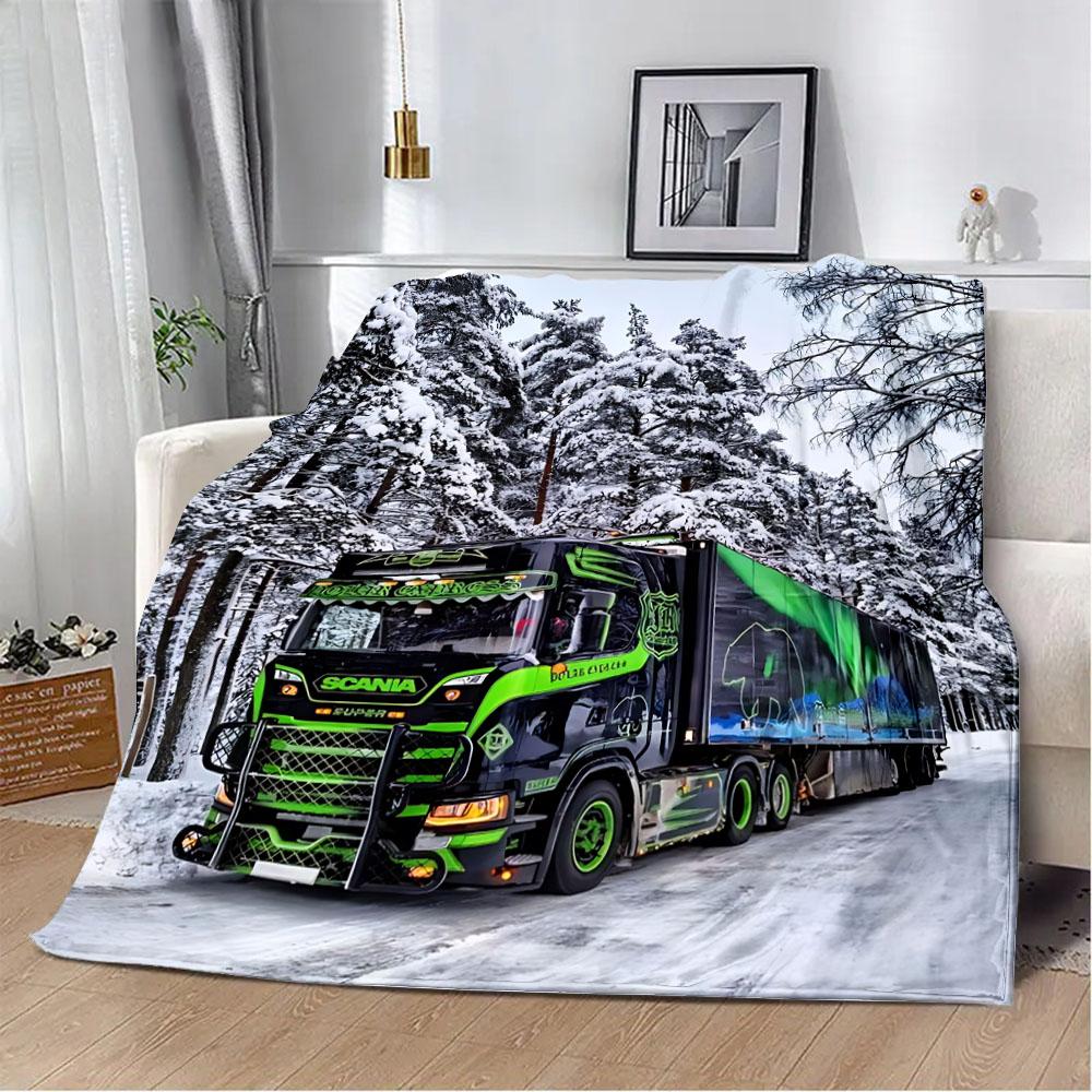 Printed Blanket Picnic Blankets Car Brand Scanias TruckS Warm Blanket Soft and Comfortable Blanket Home Travel Birthday Gift