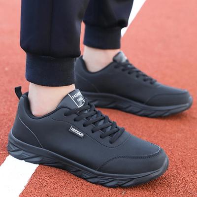 Fashion Black Sports Shoes for Men Running Shoes Ultralight PU Leather Waterproof Athletic Sneakers Men Wear-resistant Walking Shoes