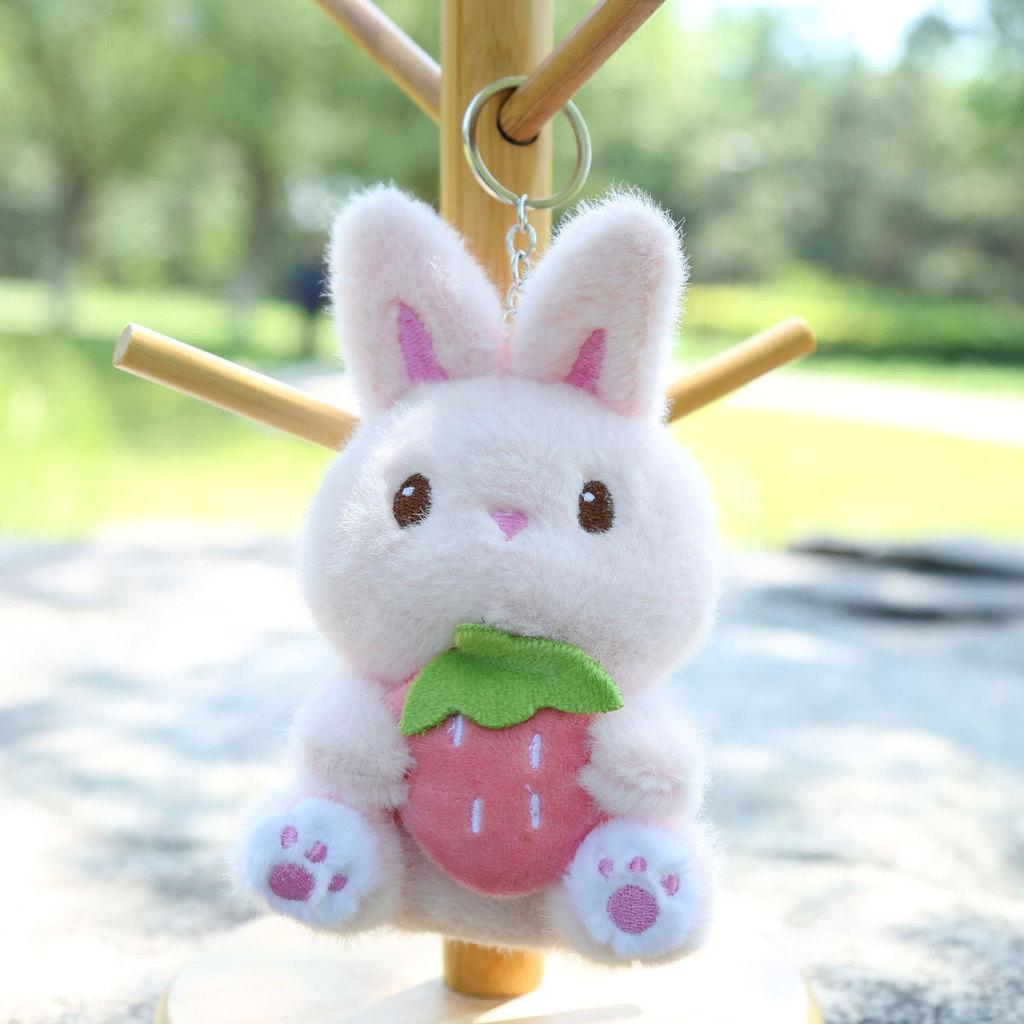 Plush Toy Bunny Keychain With Strawberry Design For Kids Gift And Bag Accessory