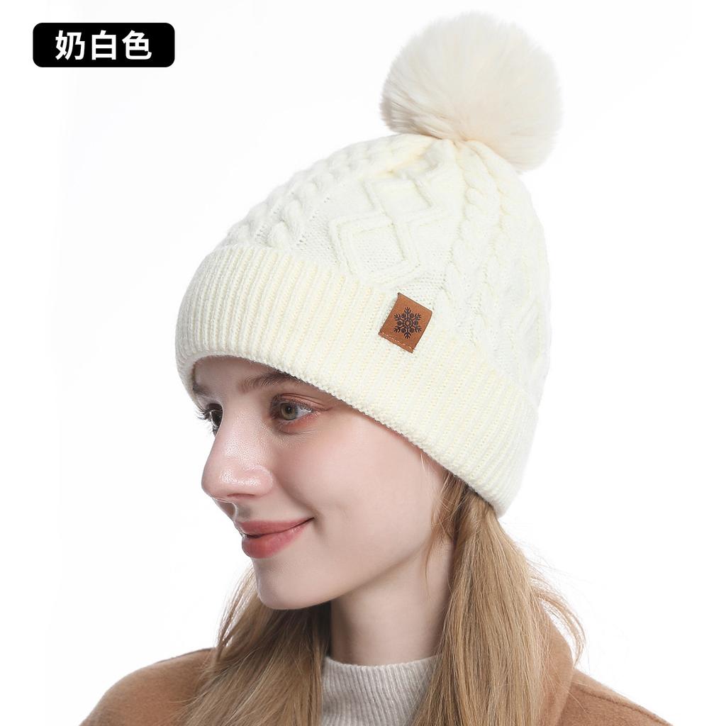 Knitted hat, scarf, gloves, three-piece set, women's winter velvet, warm outdoor riding, ear protection, wool, knitted hat