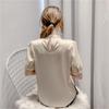 Women Summer Style Blouses Shirts Lady Fashion Casual Puff Short Sleeve O-Neck Solid Pearl Blouses Tops