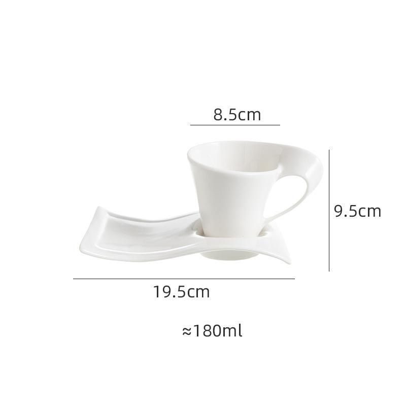 Set di Tazze da Caffè in Ceramica Europea con Piatto Ondulato 80 100 180 e 280ml Moderno Minimalista Bianco Cappuccino Latte Piatto da Dessert