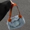 IELGY Retro Large-Capacity Denim Underarm Bag French One-Shoulder Underarm Bag Niche Design Tote Bag