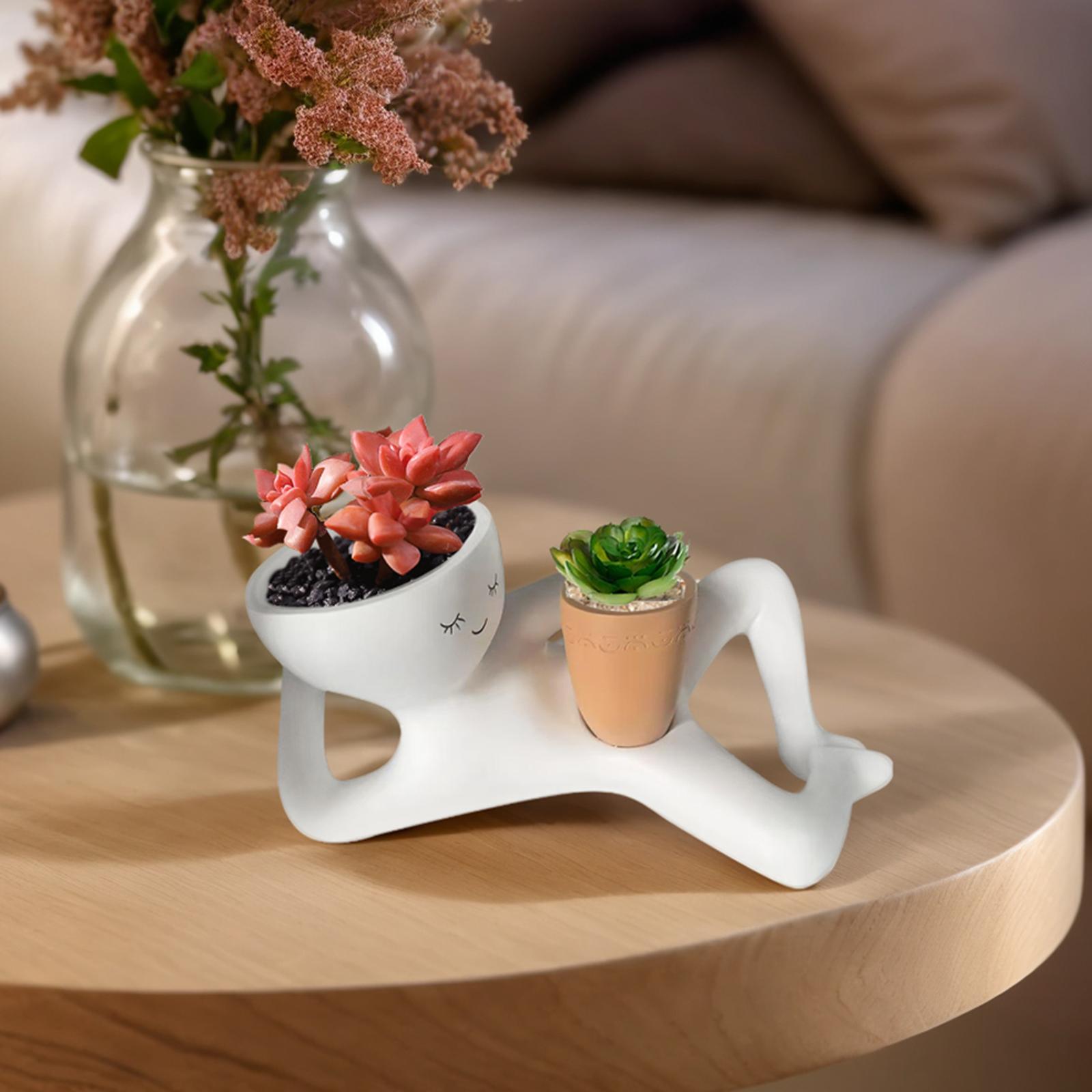 Lazy Guy Planter Resin Unique Lying Down Figure Succulent Pots with Drainage Hole Unique Shape Pot for Home Garden Decor Gifts