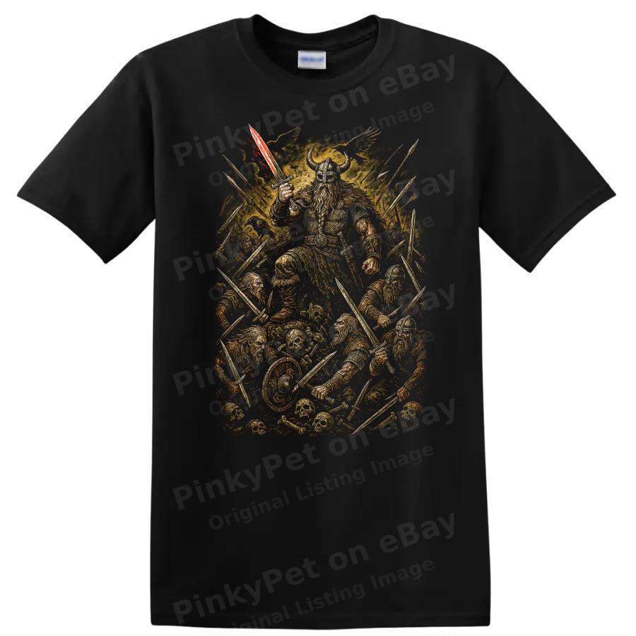 Viking Warrior Retro Metal T Shirt Battle Scene Graphic Tee Design