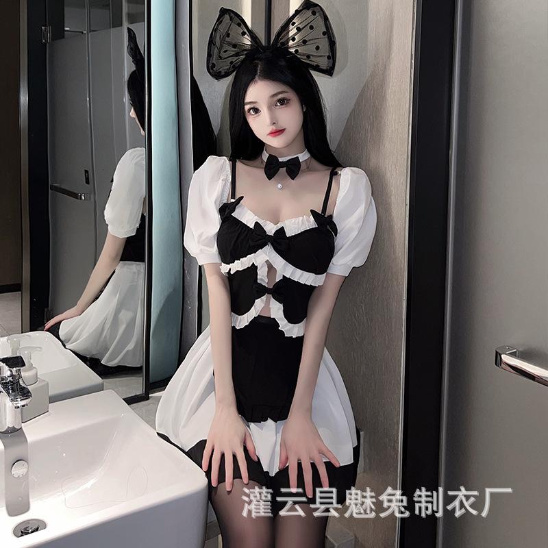 Sexy underwear cute soft girl Japanese black and white maid maid suit cos Lolita plus size 2538
