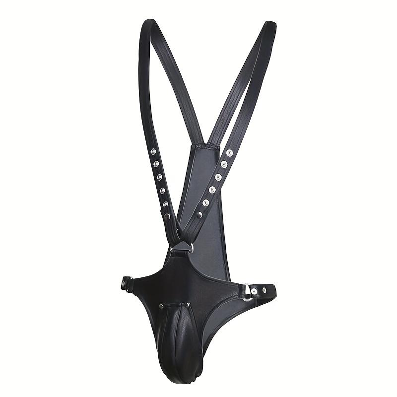 1pc BDSM Men's Erotic Adult Tight Leather Chest Strap Men's Clothing Tight Package Bondage Clothes Penis Chastity Pants Leather Suspenders Pants