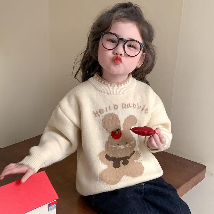 

Meng Tang Tang 2025 Winter Cartoon Wool Sweater for Girls – Thick, Festive Base Layer for Toddlers 110cm бежевий