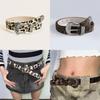 Leopard Print Pu Leather Belt With Vintage Carving And Metal Buckle For Streetwear Style