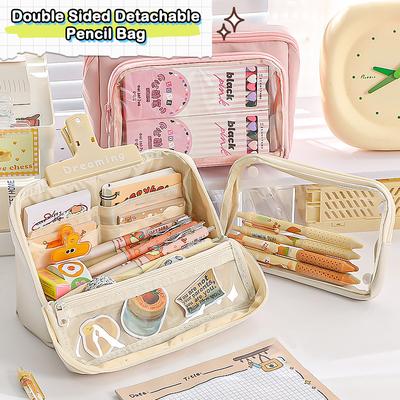 Large Capacity Pencil Bag 9-Layer Double Sided Detachable Pen Case Multifunctional Storage Bag Simple Flip Stationery Bag