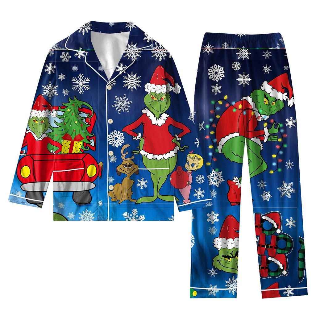 Ensemble de costume 2 pièces imprimé pour femme, haut à manches longues et boutons, pantalon à jambes larges, pyjama, costume décontracté pour la maison