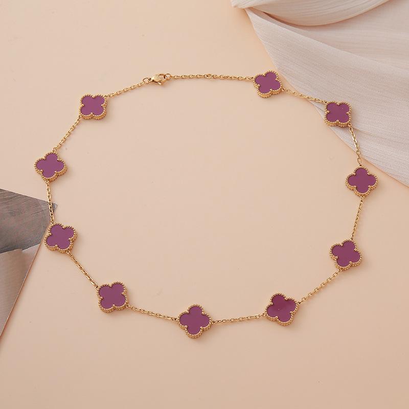 Collar de Trébol de Cuatro Hojas de 15 mm Joyería de Acero de Titanio Cadena para Suéter