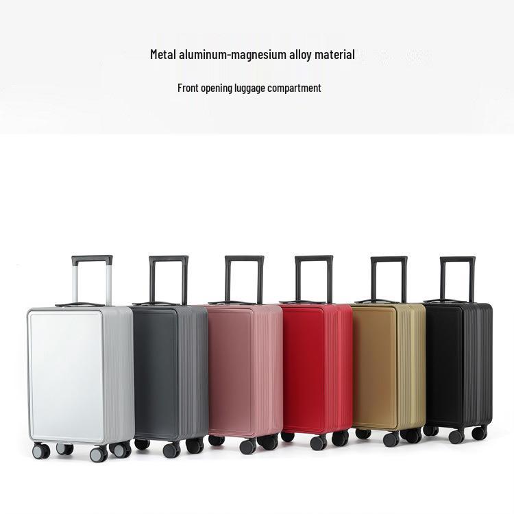 20-Inch Front-Opening Carry-On Trolley with Laptop Compartment, Aluminum-Magnesium Alloy Suitcase