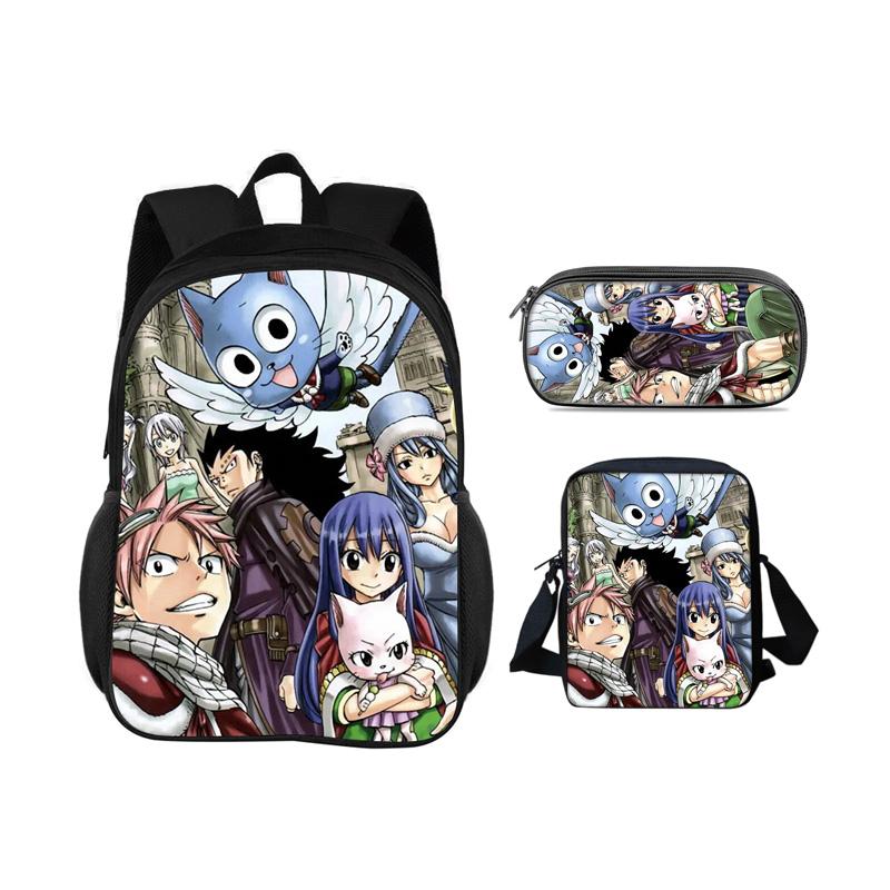 FAIRY TAIL Backpack Pen Bag Shoulder Bag 3Pcs Set Cartoon Anime Printed Student Boys and Girls New Large Capacity Versatile