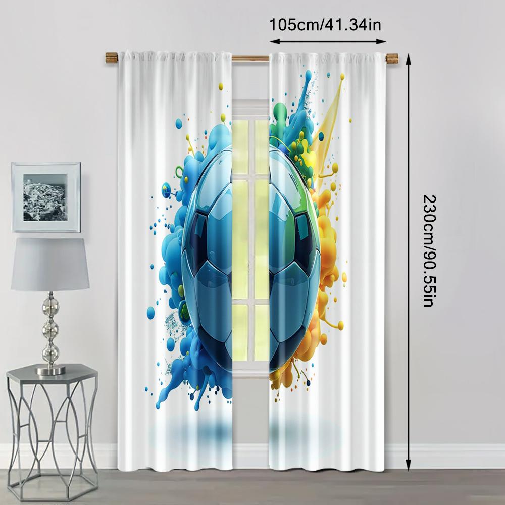 2pcs   Curtain Set Football Club Fabric (without rod) Outdoor Decorations Ldeal for Bedroom & Living Room   Semi-Sheer Polyester