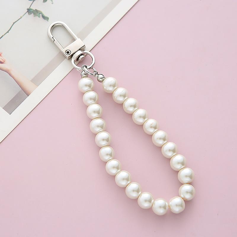 Retro Pearl Keychain Alloy Alphabet Keychain Cute Phone Chain Ornament