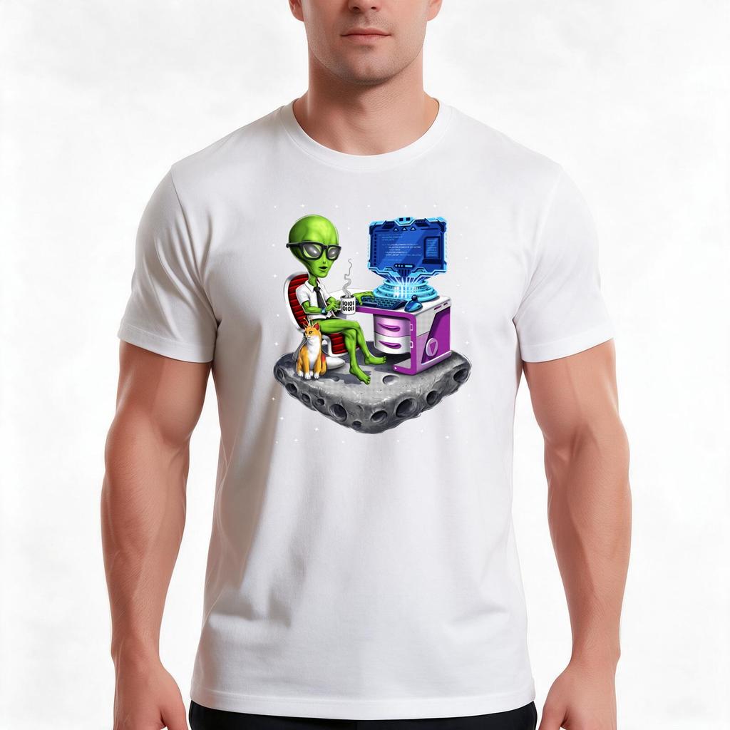 Space Alien Programmer Tshirt Summer Casual Cotton Tee Unisex Unisex Unisex