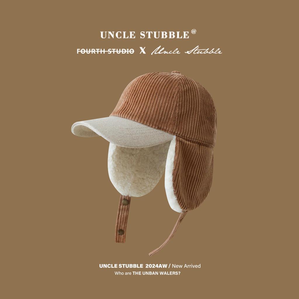 Autumn  Winter Unisex Cycling Ear Protection Fleece-Lined Warm Bomber Hat Vintage Corduroy Color-Blocked Baseball Cap