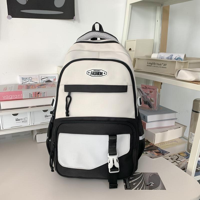 Women Large Capacity Schoolbag Campus Color Block Backpack Multi-Compartment Student Travel Backpack