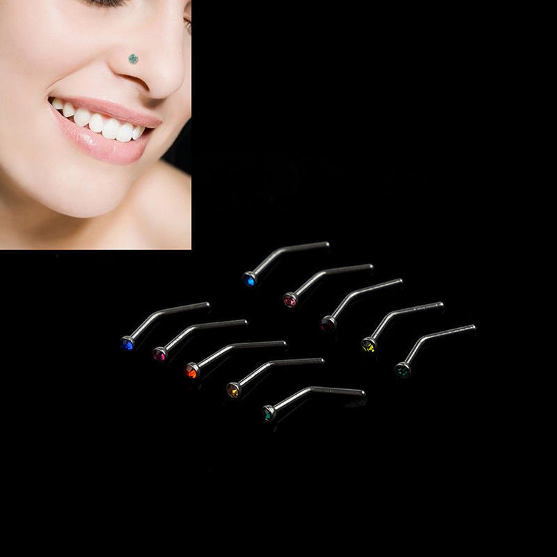 

10Pcs Stainless Steel Screw Nose Hoop Ring Stud Body Piercing Jewelry білий