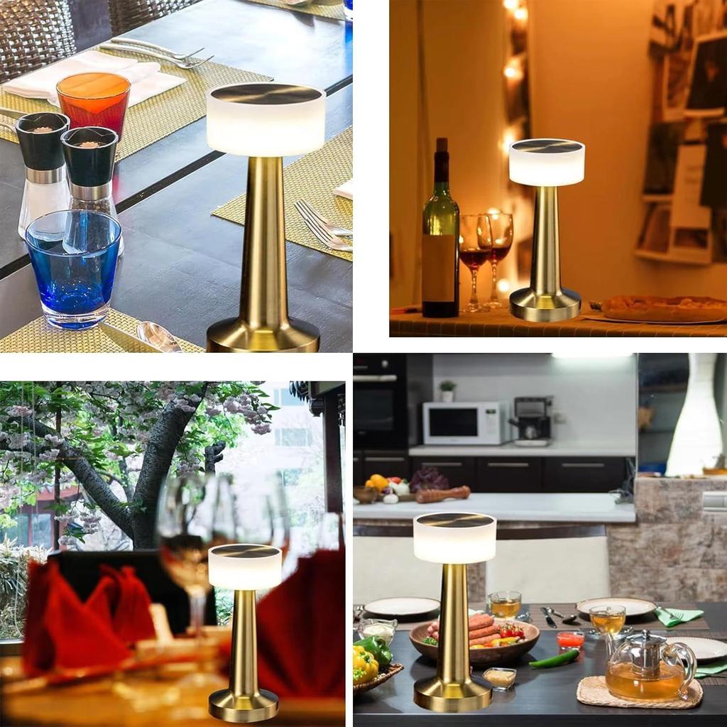 Bar Gold Metall LED Tischlampe Wiederaufladbar mit Touchsensor, 3 Helligkeitsstufen, Gemütliche Warme Beleuchtung - Ideale Nachttischlampe oder Nachtlicht