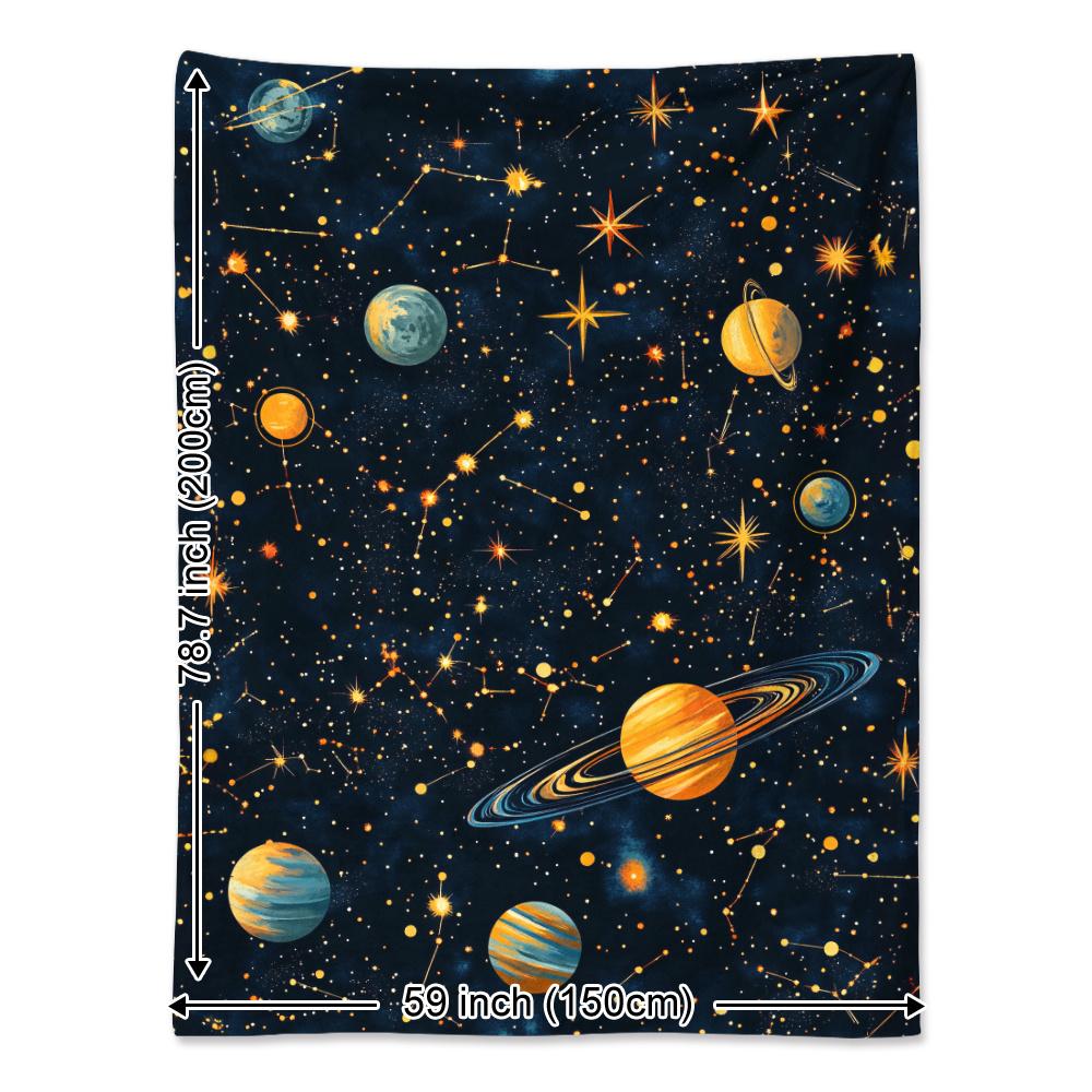 1pc Cozy Universe-Themed Flannel Blanket with Vibrant Planets & Stars Design – Soft, Warm, and Lightweight – Perfect
