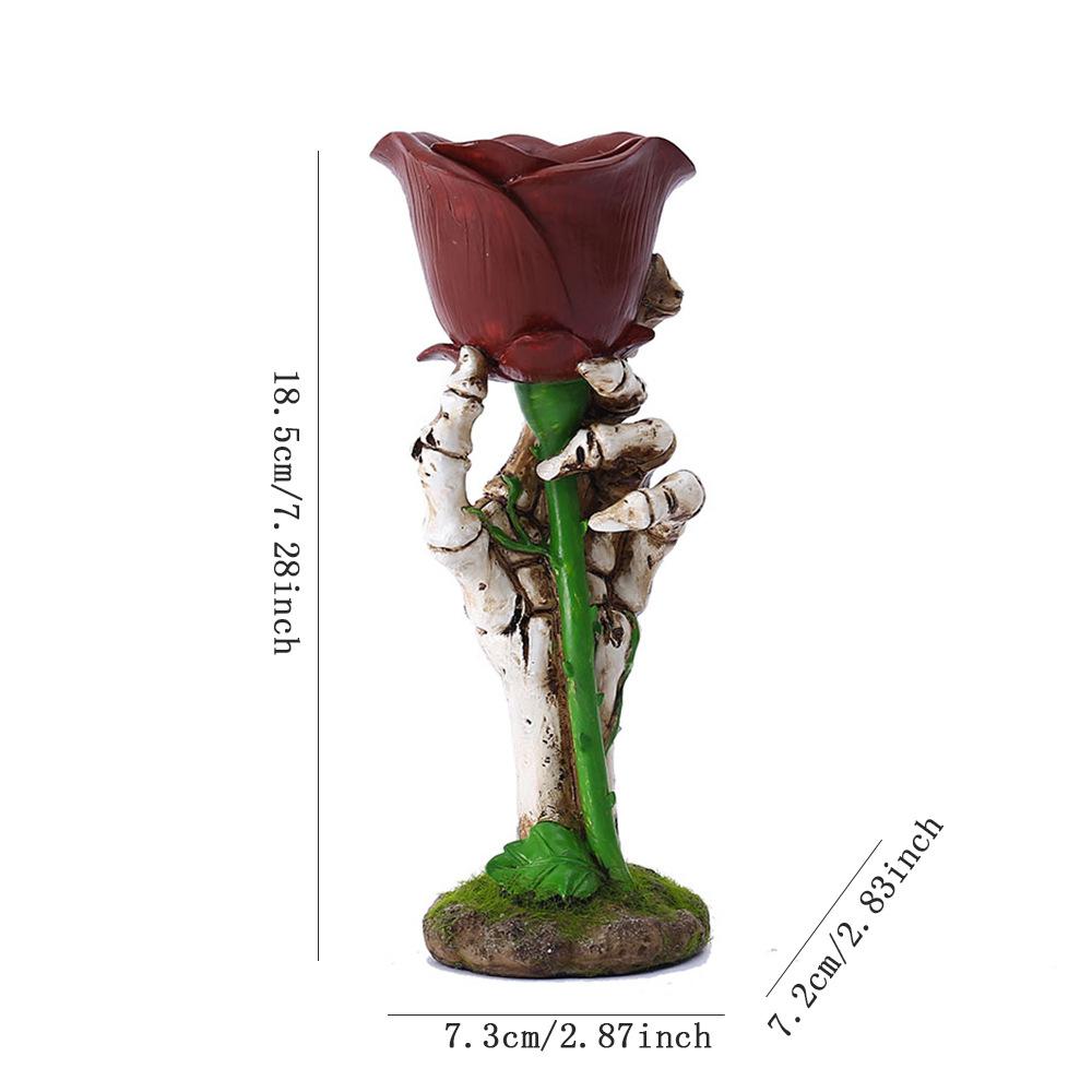 Halloween Candle Holder Resin Skeleton Hand Bone Statue Death Rose Eternal Love Creative Candlestick Halloween Decoration