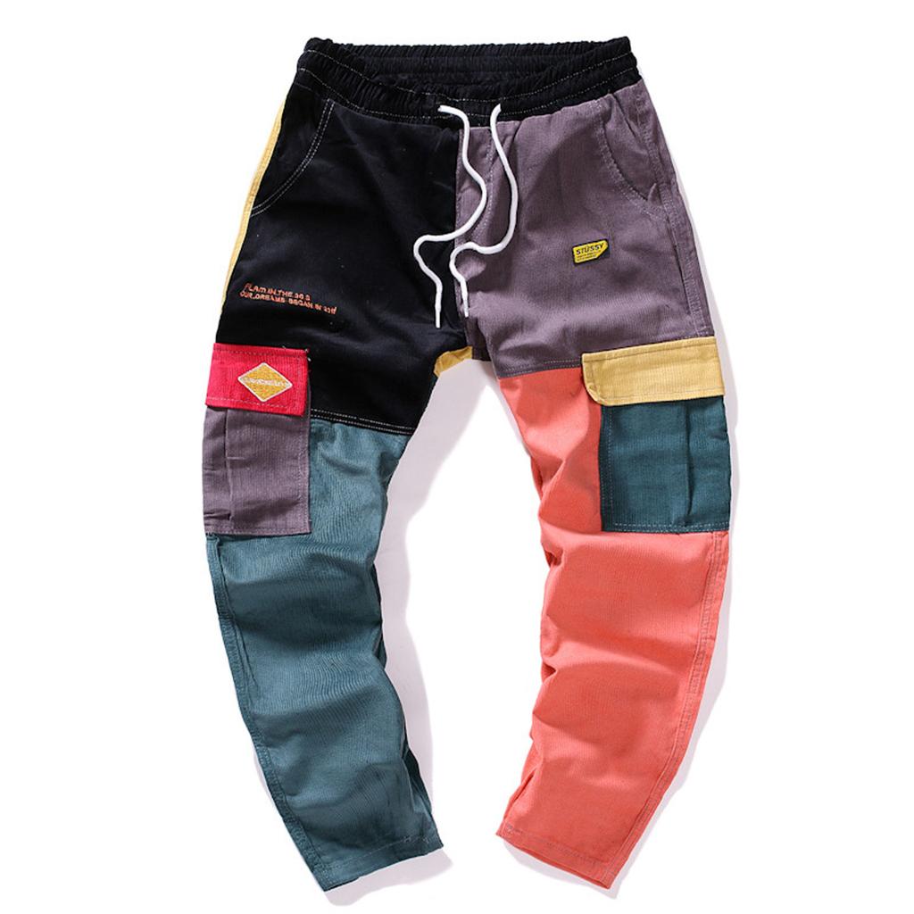 Men'S Overalls Color Matching Loose Light Core Flannel Hip Hop Jogging Street Pants