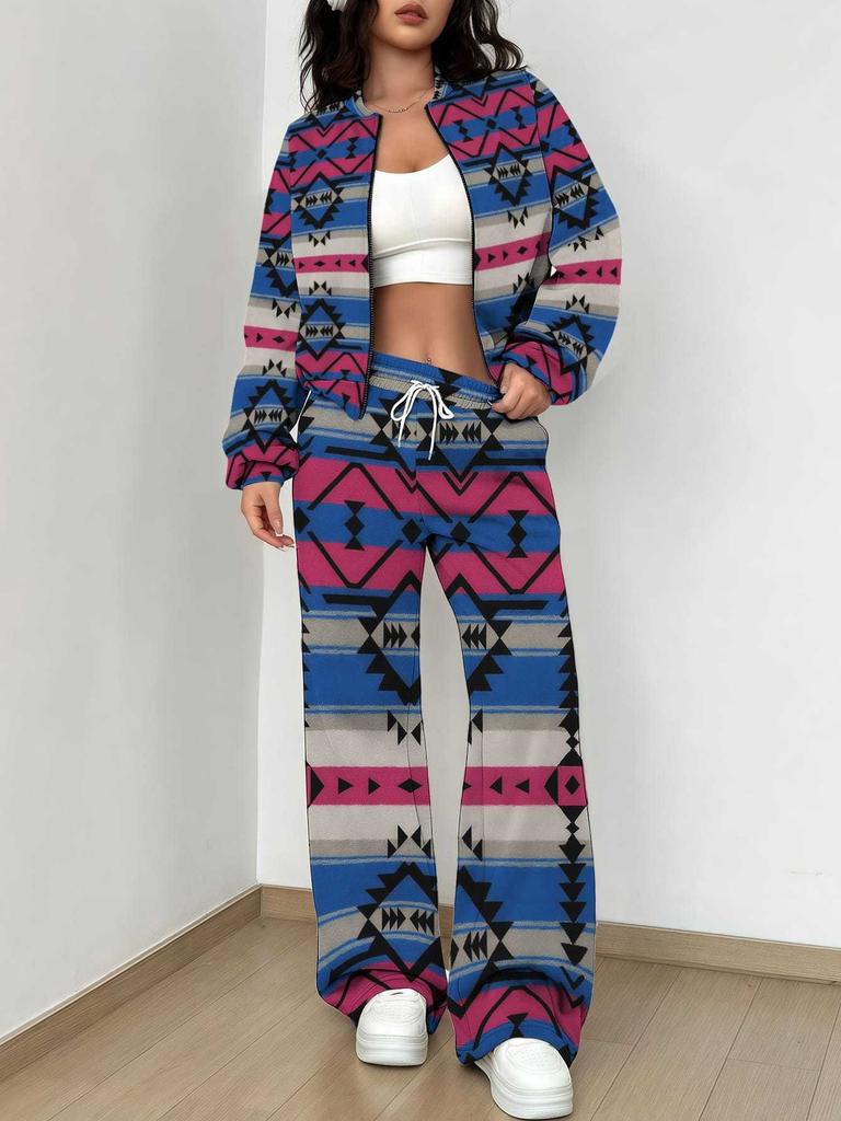Bohemian Style Explosive Set Autumn and Winter New European and American Women's Clothing Ethnic Style Printing Women