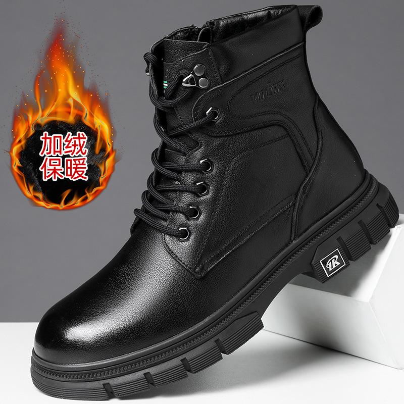 The first layer of cowhide men's Martin boots men's tooling style leather velvet thermal leather boots men's casual high-top men's shoes