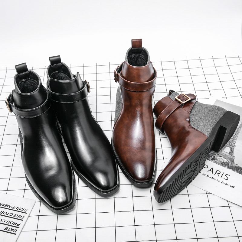 Fashion 2025 Men's Chelsea Boots Fashion Pointed Toe Wedding Shoes High Quality Winter Comfortable Business Men's Leather Short Boots