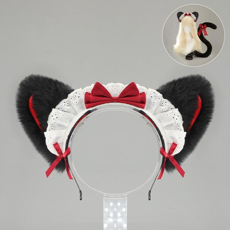 Fasce per Capelli con Orecchie da Gatto Peluche Per Costumi da Cameriera Anni 2000 Accessorio per Capelli Morbido con Fiocco a Nastro 6 Colori