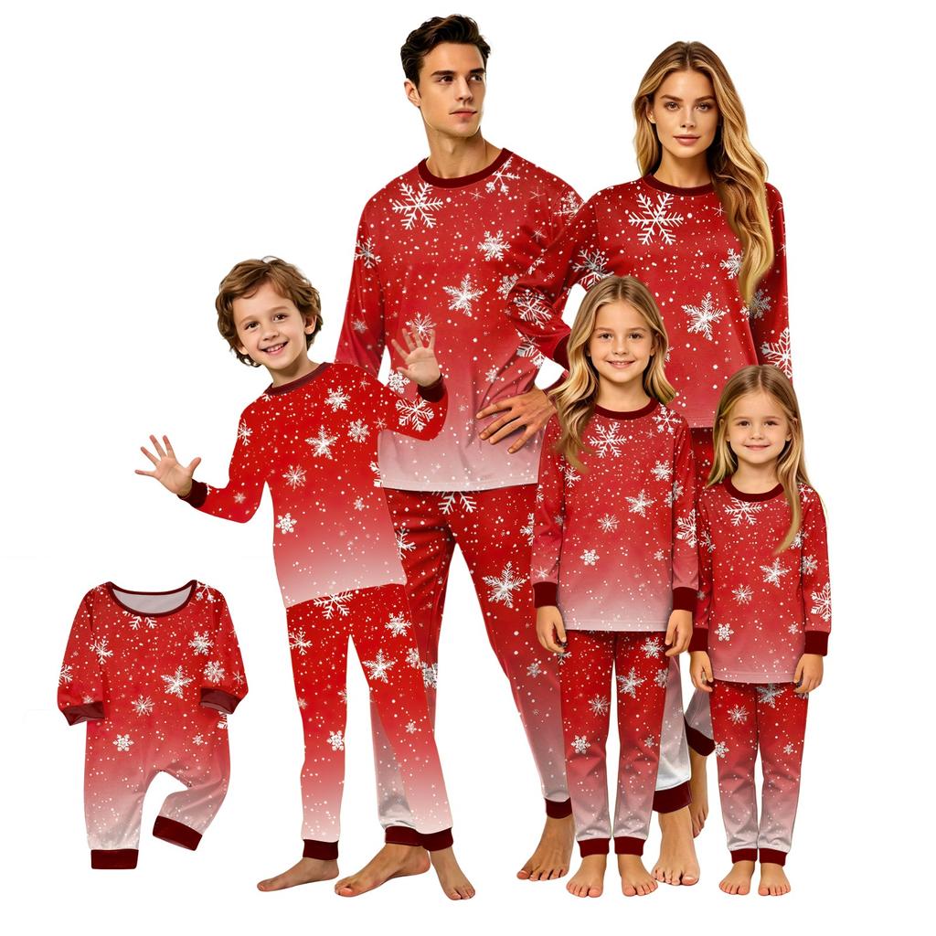 Christmas Print Family Matching Pajama Set Long Sleeve Round Neck Sleepwear for Parent and Kid