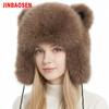 JERYAFUR Chapéu Ushanka Trapper Feminino com Orelhas de Gato, Quente e Fofo com Pom‑pom de Pele Sintética Grossa, Gorro de Inverno para Dias Frios e Nevados