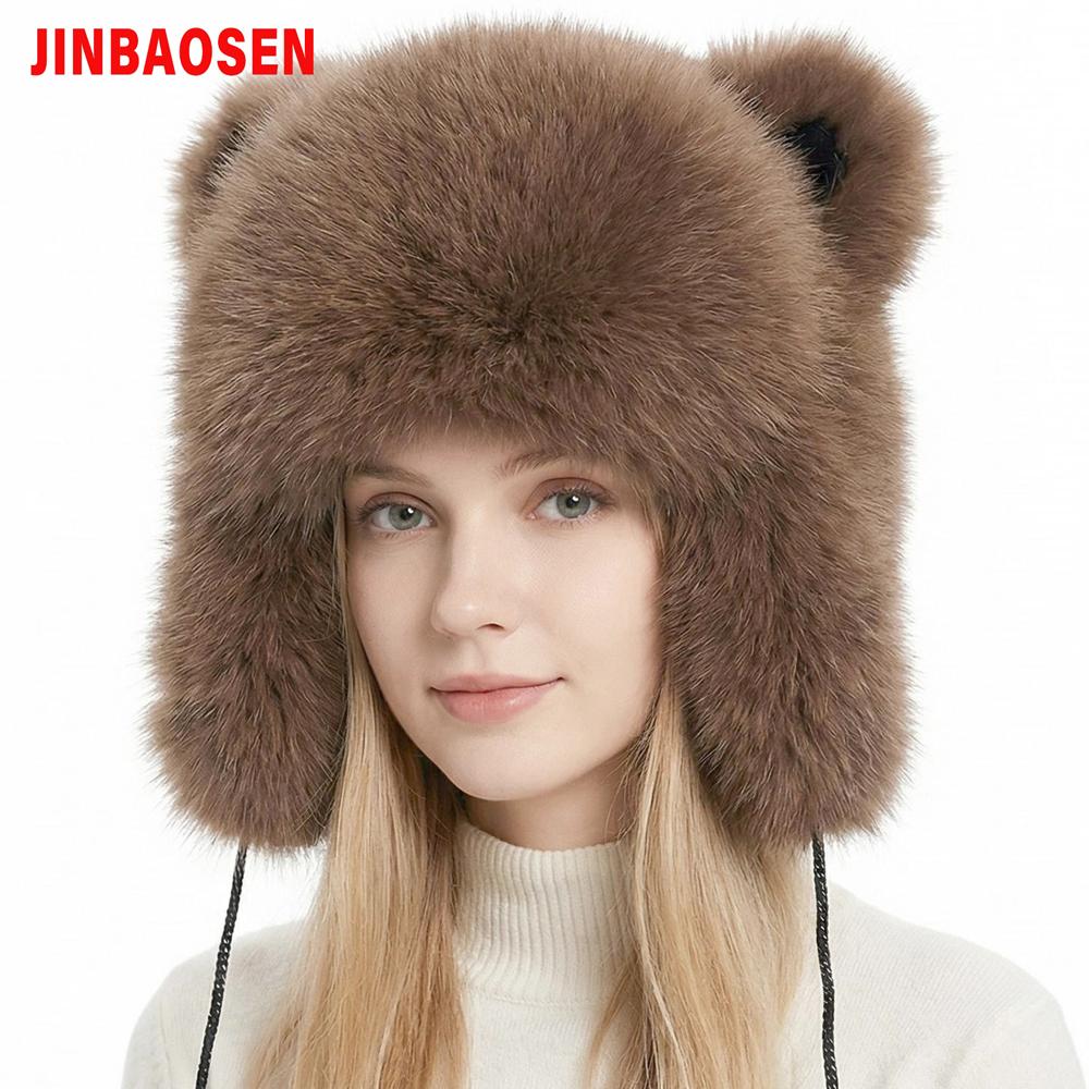JERYAFUR Chapéu Ushanka Trapper Feminino com Orelhas de Gato, Quente e Fofo com Pom‑pom de Pele Sintética Grossa, Gorro de Inverno para Dias Frios e Nevados