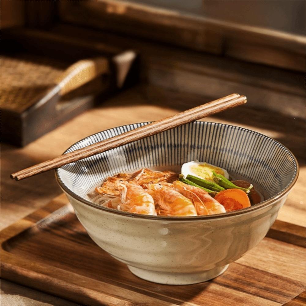 Striped Pattern Japanese Style Noodles Bowls Ceramic Salad Bowl Kitchen Tableware Soup Bowl Dinner