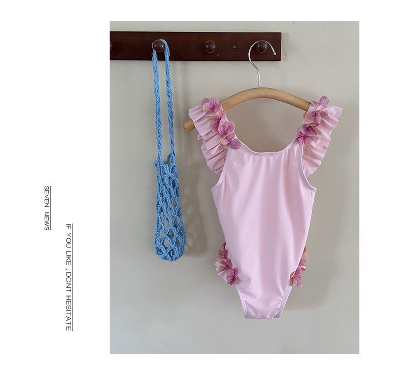 2025 Pink Lace Sling One-Piece Swimsuit for Girls - Fashionable Holiday Style
