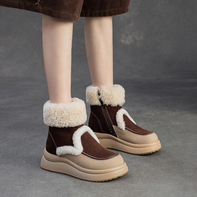 Johnature Warm Genuine Leather Snow Boots With Thick Bottom And Inner Wool Women's Short Boots