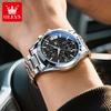OLEVS Men Watches Casual Fashion Solid Stainless Steel Strap Original Quartz Watch for Man Waterproof Luminous Date Chronograph