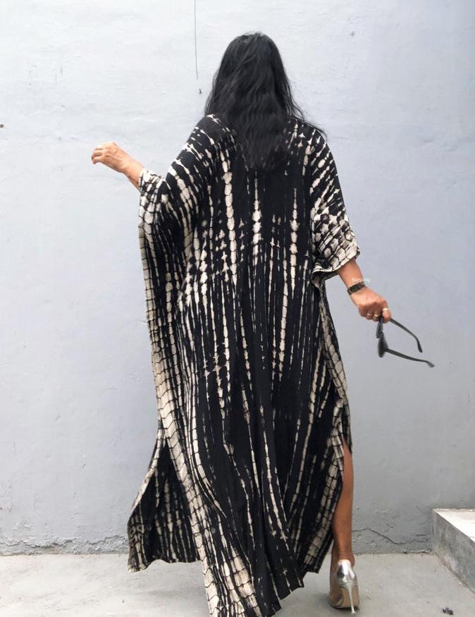 Blue Striped Long Beach Cover-Up & Sunscreen Shirt for Women