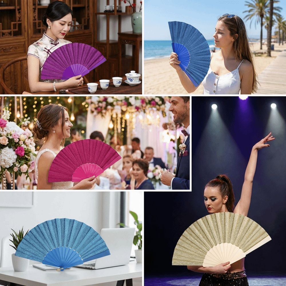 Vibrant Plastic Glitter Fan Handheld Dance Fan Elegant Accessory Classic Fan  Artistic Performances