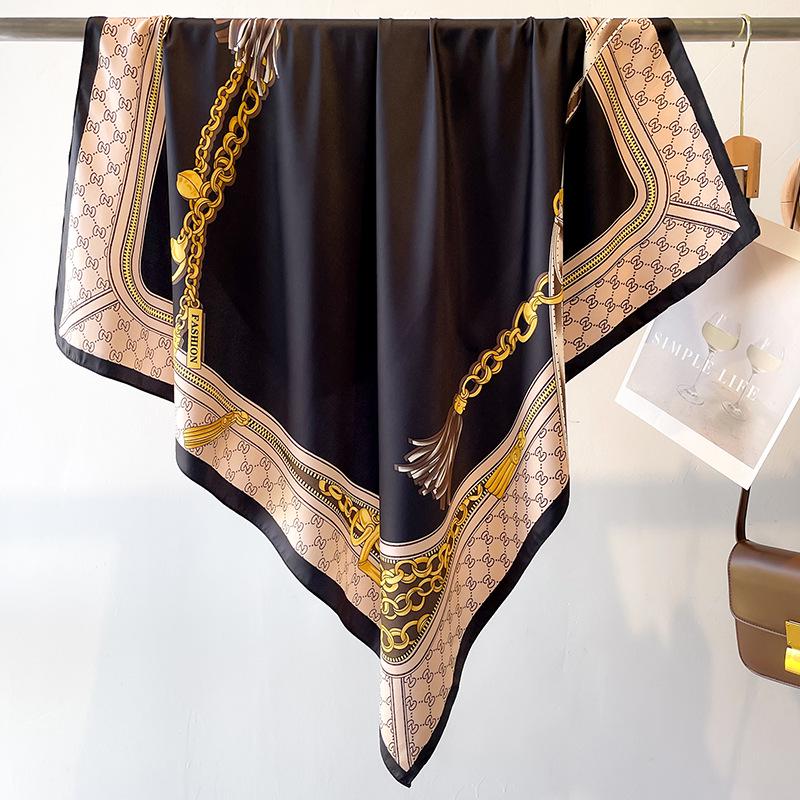 

Смугастий твіловий шовковий шарф: Велика квадратна шаль та сонцезахисна дорожня хустка на голову - 90 см, ідеально підходить для весни та осені 90x90cm