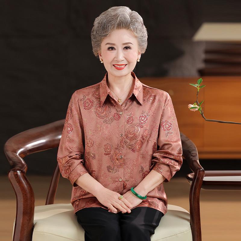 

Plus Size Long Sleeve Summer Shirt for Elderly Women - Lightweight Spring Lapel Blouse 4XL (135-150 lbs) оранжевый