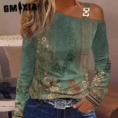 Dámská móda Ležérní Podzim Jednoduché Kovové zapínání Diagonální ramenní límec Dlouhý rukáv Jedno rameno Volné halenky a košile