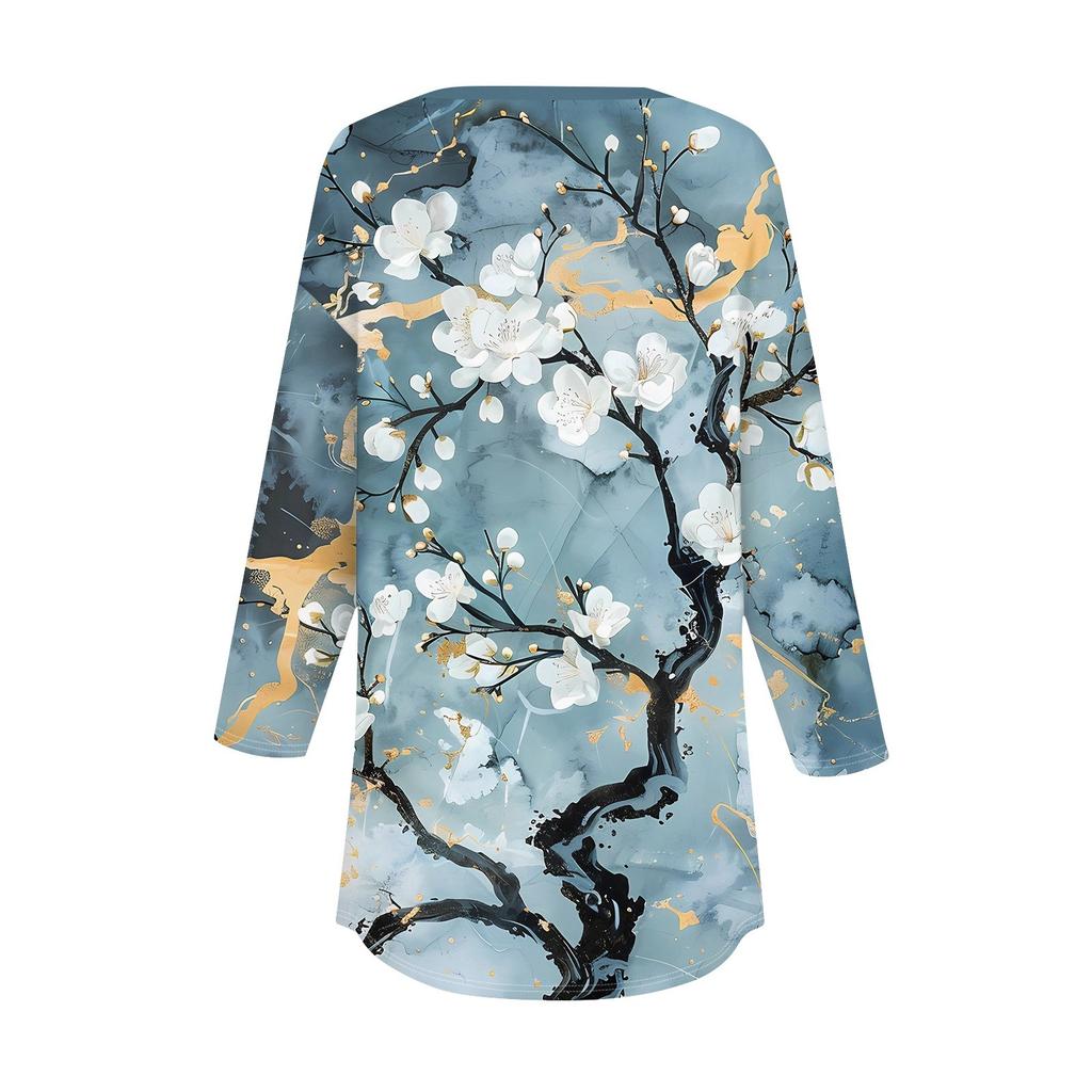 3/4 Sleeve Shirts For Women's Fashion Casual Round Neck Printed T-Shirt Top