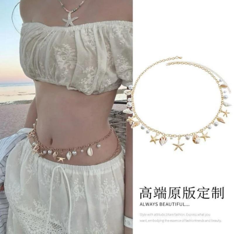 Seaside vacation shell Hisense fringed pearl waist chain personality trend temperament belt super fairy atmosphere waist accessories women