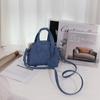 Internet Celebrity Same Retro Denim Portable Boston Bag Casual Soft Surface Solid Color Shoulder Messenger Bag Women's Simple Bag