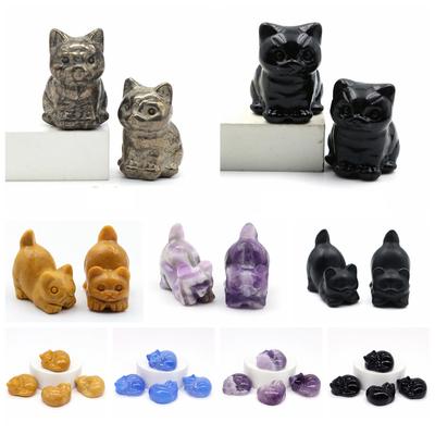 30mm Niedliche Katzenstatue Naturstein Kristall Handgeschnitzt Heilendes Tierfigur Reiki Edelstein Handwerk Heimdekoration Feiertagsgeschenk
