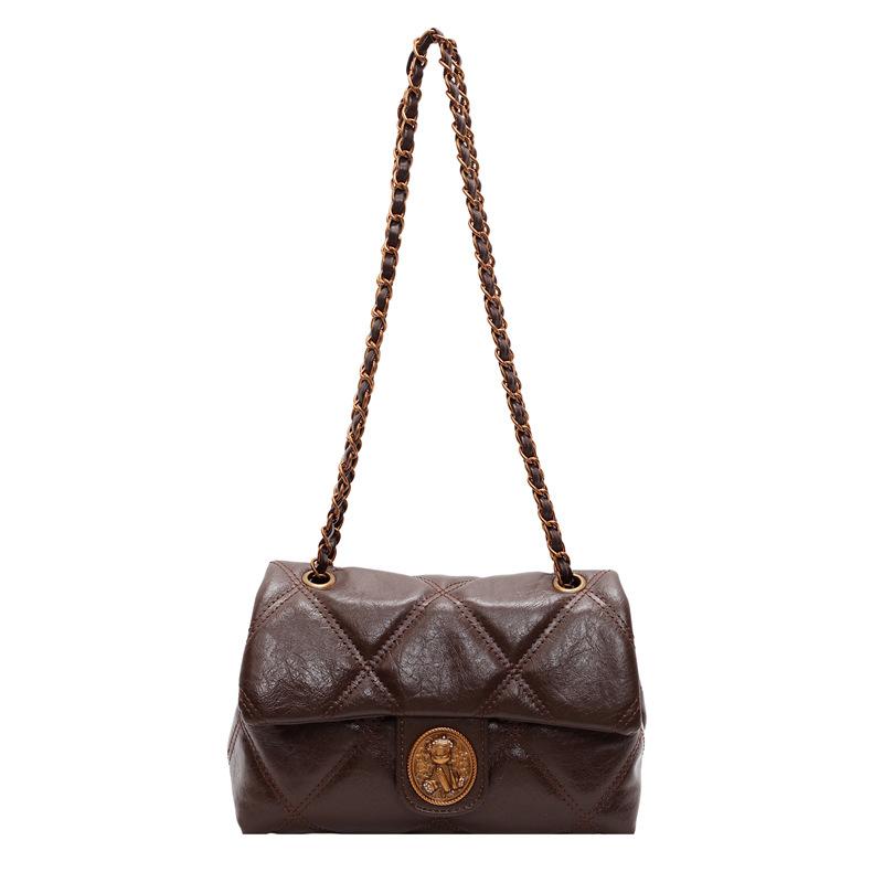  Retro Fashion PU Underarm Chain Shoulder Bag Unisex Coffee Black for Travel