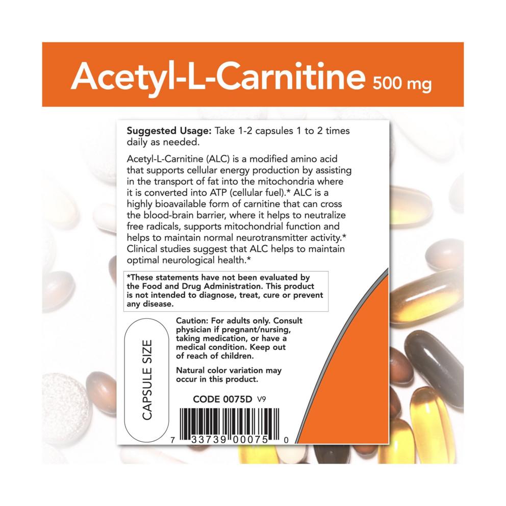 Now Foods Acetyl L-Carnitine 500mg Veg Capsules, 50 Count